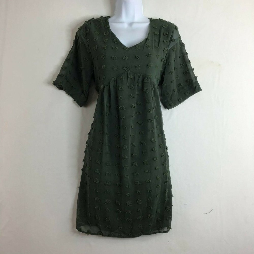 Sucrefas Women's Green Floral V Neck Short Sleeve Casual Tunic Top Size M - Picture 2 of 12